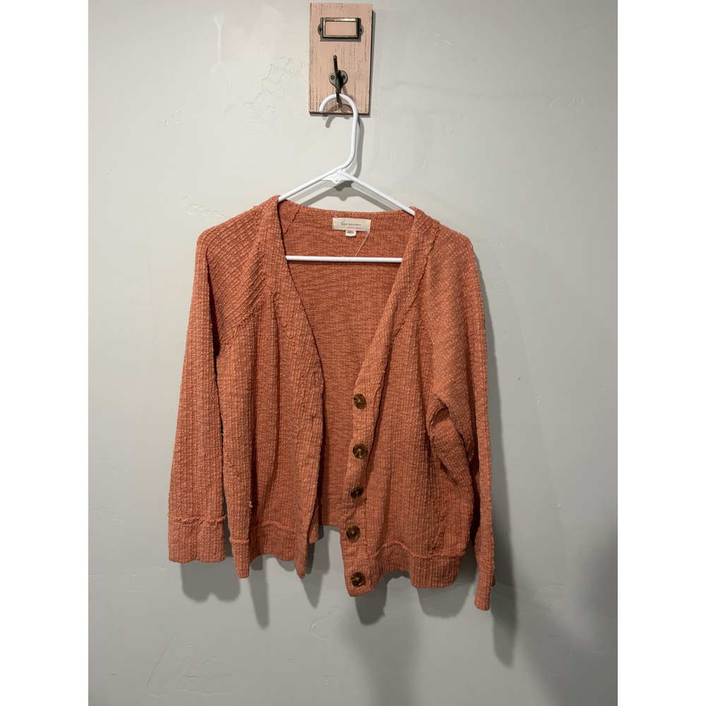 Two by Vince Camuto Women Coral Orange Textured Knit Button Front Cardigan L